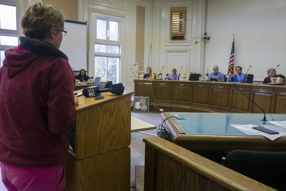 Shabon Bockover addresses the Berkeley City Council meeting on July 10, 2018, asking for a safe parking place at the vacant Hs Lordships restaurant parking lot. The Bockover family hopes to find stable housing before their children return to Berkeley Arts Magnet School in the fall. One option is to return to live with family in Sacramento, but that would mean Chris Bockover would have a four-hour commute round trip to San Francisco for work.