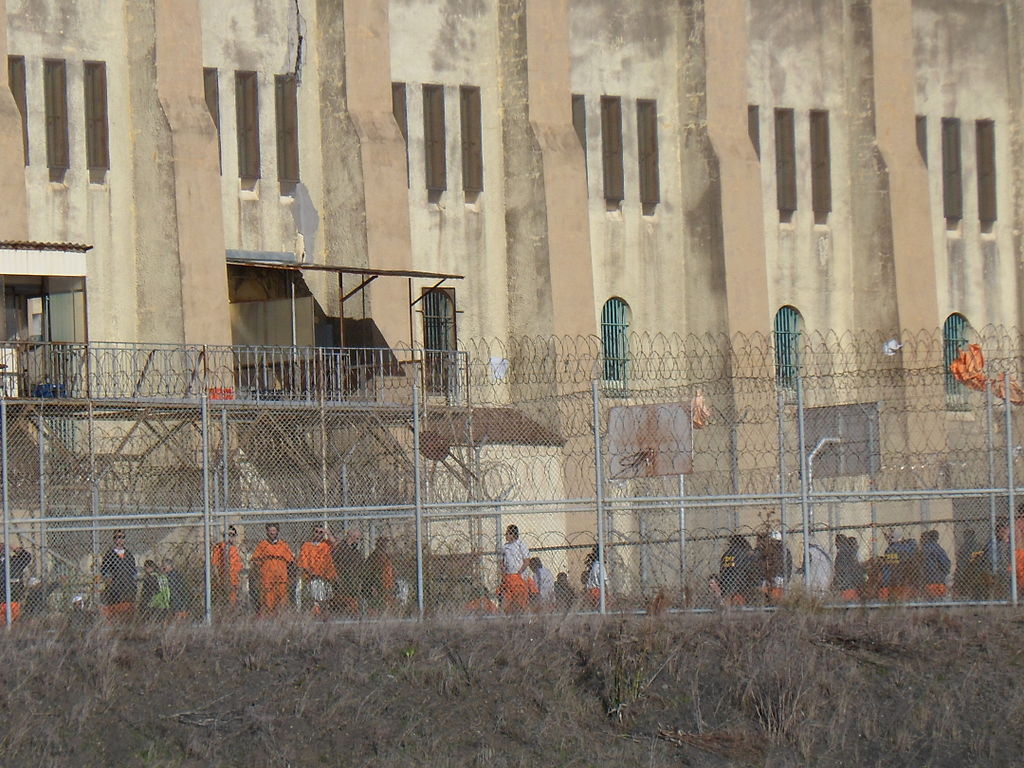 Inmates take in fresh air at San Quentin State Prison in Marin County.