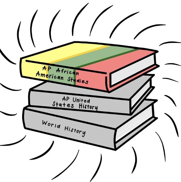 Illustration of textbooks, including one labeled African American studies.